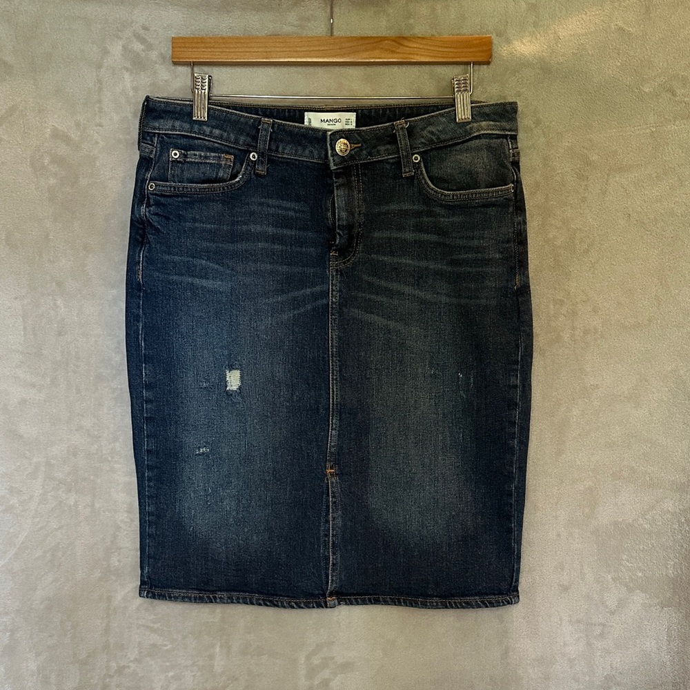 MANGO WOMEN’S DENIM PENCIL MIDI SKIRT